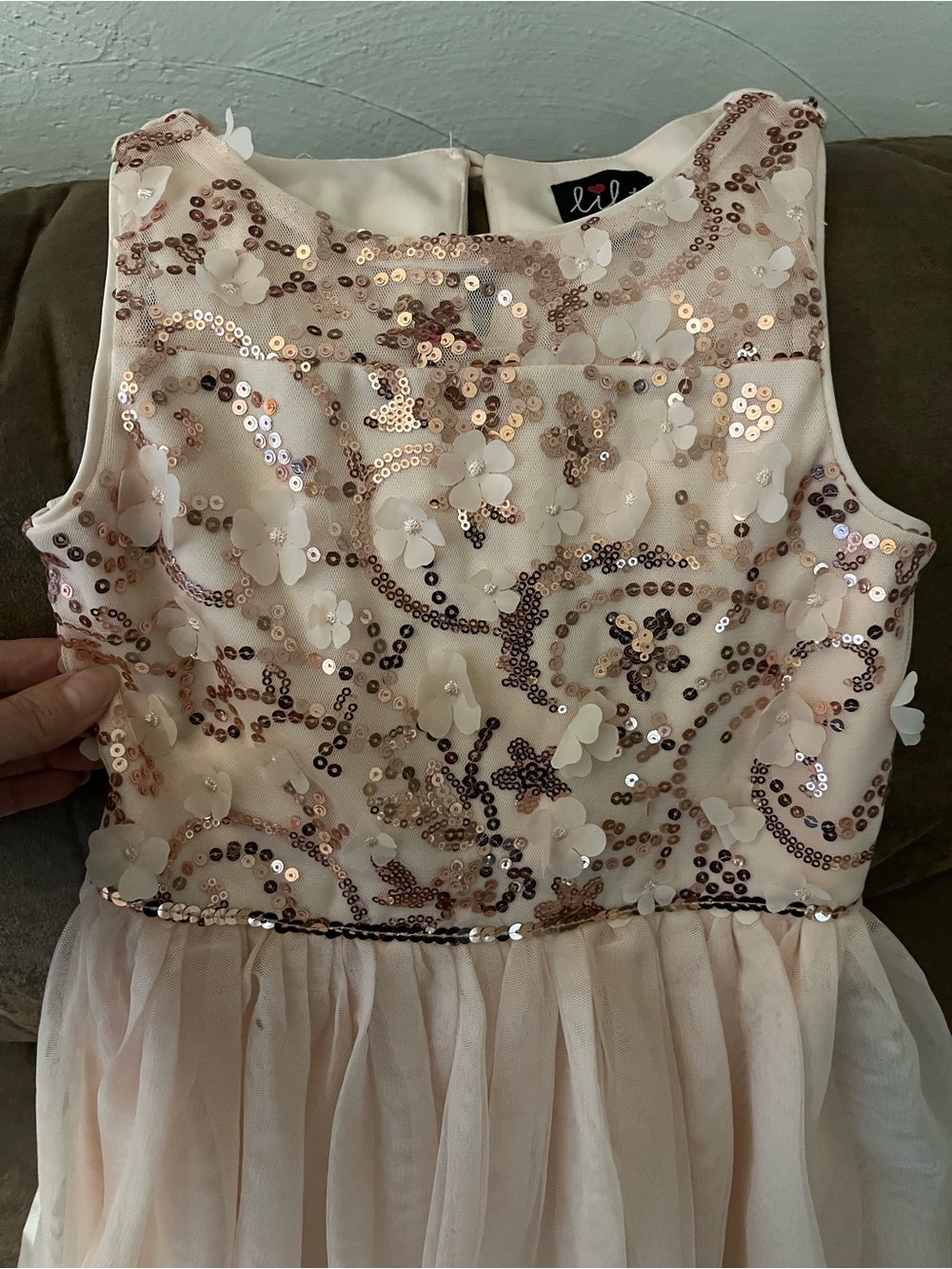 lilt Rose Gold Sequin Floral Tulle Party Dress